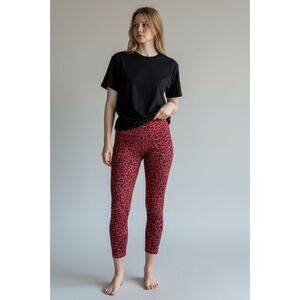 CUT THE Frills Women's Pink Black Leopard Print Cropped Leggings Size S